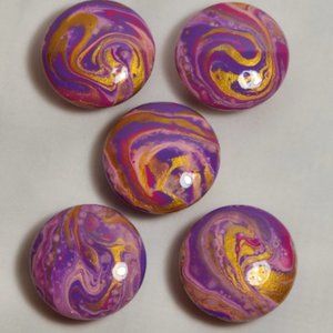 Hand Crafted Cabinet Door Knobs Painted Pink Magenta Gold Purple Wood Resin